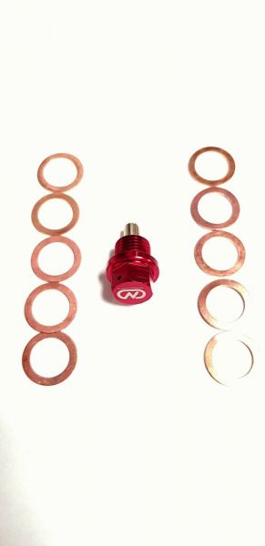 Red Magnetic Sump Plug with FREE 10 Copper Washers 
